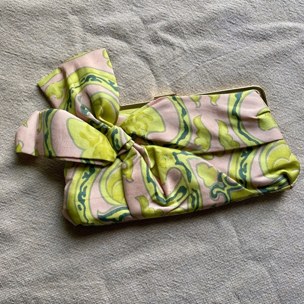 JCrew 100% Silk Elegant Pink and Green Clutch